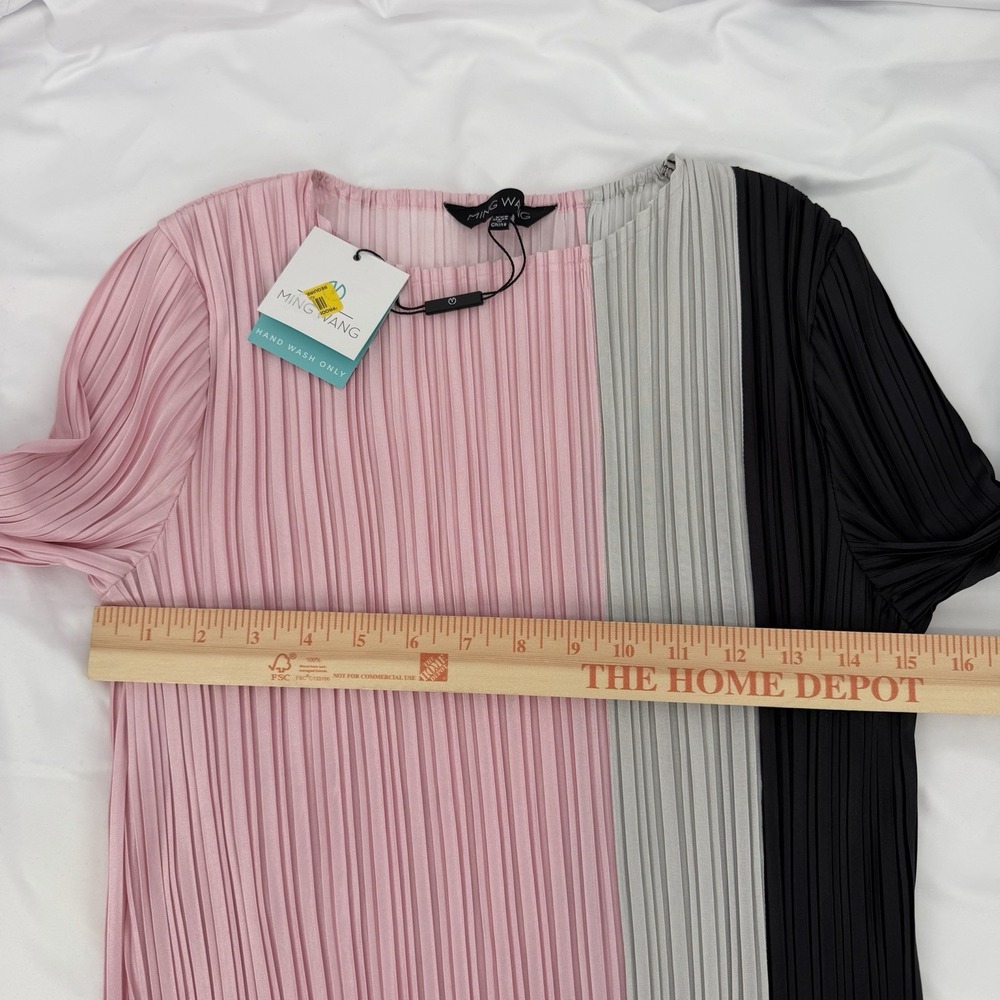 Ming Wang XXS Colorblock‎ Pleated Long Sleeve Knee Length Dress Crepe Stretch - Picture 6 of 9
